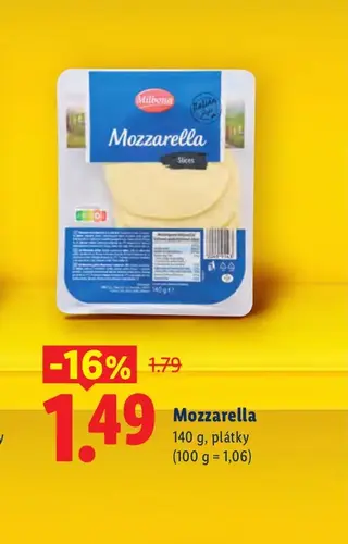 Milbona Mozzarella 140 g, plátky
