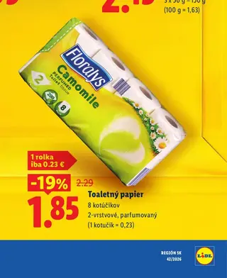 Toaletný papier 8 kotúčikov 2-vrstvové parfumovaný