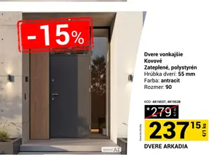 Dvere vonkajšie kovové zateplené ARKADIA antracit 90