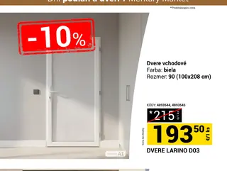 Dvere vchodové LARINO D03 biela 90 (100x208 cm)