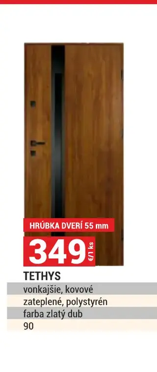Tethys dvere vonkajšie, kovové zateplené, polystyrén, farba zlatý dub, 90