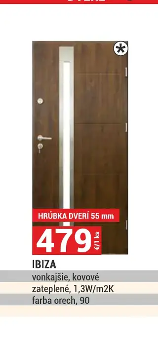 Ibiza vonkajšie, kovové zateplené, 1,3W/m2K, farba orech, 90