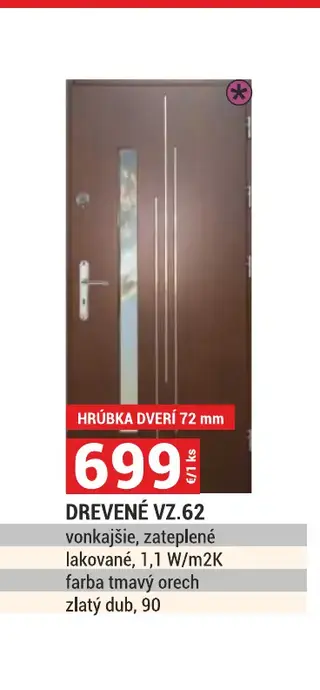 Drevené VZ.62 vonkajšie, zateplené, lakované, 1,1 W/m2K, farba tmavý orech, zlatý dub, 90