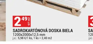 Sadrokartónová doska biela 1200x2000x12,5 mm
