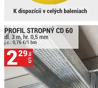Profil stropný CD 60 dl. 3 m, hr. 0,5 mm