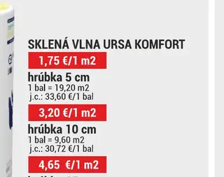 Sklená vlna URSA Komfort hrúbka 5 cm