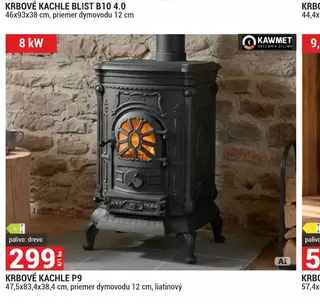 Krbové kachle P9 47,5x83,4x38,4 cm, priemer dymovodu 12 cm, liatinový