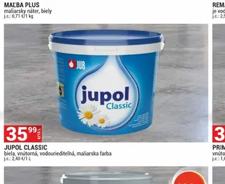 Jupol Classic biela, vnútorná, vodouriediteľná, maliarska farba 15 l