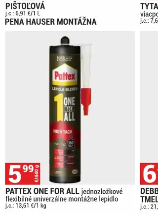 Pattex One for All jednozložkové flexibilné univerzálne montážne lepidlo