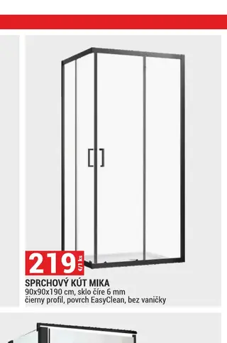 Sprchový kút MIKA 90x90x190 cm, sklo číre 6 mm, čierny profil, povrch EasyClean, bez vaničky