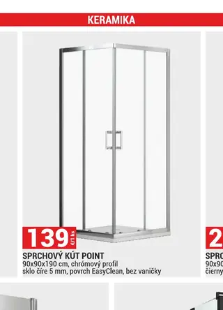 Sprchový kút POINT 90x90x190 cm, chrómový profil, sklo číre 5 mm, povrch EasyClean, bez vaničky