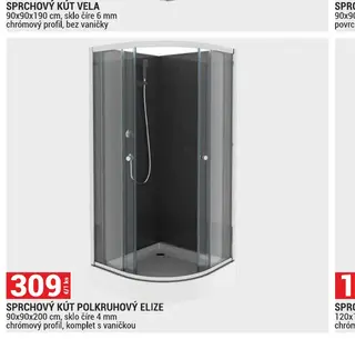 Sprchový kút polkruhový ELIZE 90x90x200 cm, sklo číre 4 mm, chrómový profil, komplet s vaničkou