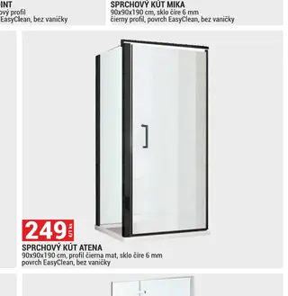 Sprchový kút ATENA 90x90x190 cm, profil čierna mat, sklo číre 6 mm, povrch EasyClean, bez vaničky
