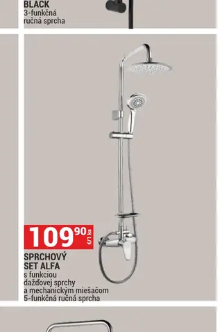 Sprchový set Alfa s funkciou dažďovej sprchy a mechanickým miešačom 5-funkčná ručná sprcha