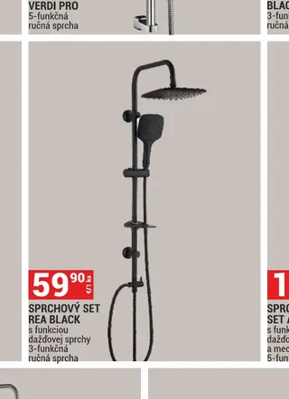 Sprchový set Rea Black s funkciou dažďovej sprchy 3-funkčná ručná sprcha