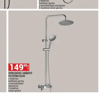 Sprchovo-vaňový systém Echo s funkciou dažďovej sprchy a mechanickým miešačom 3-funkčná ručná sprcha