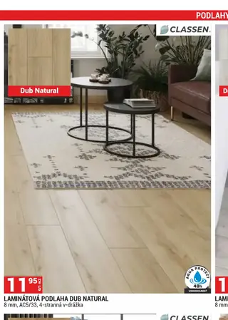Laminátová podlaha Dub Natural 8 mm, AC5/33, 4-stranná v-drážka
