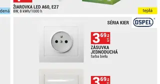 Zásuvka jednoduchá, farba biela