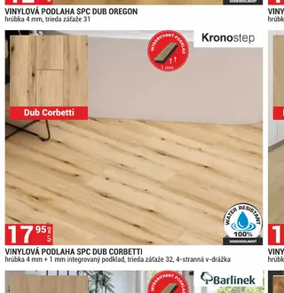 Vinylová podlaha SPC Dub Corbetti hrúbka 4 mm + 1 mm integrovaný podklad, trieda záťaže 32, 4-stranná v-drážka