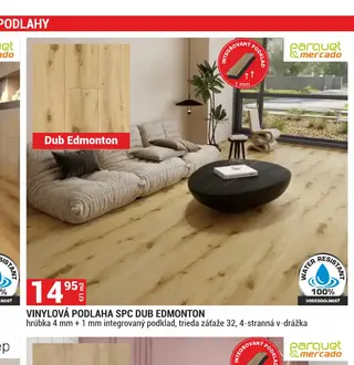 Vinylová podlaha SPC Dub Edmonton hrúbka 4 mm + 1 mm integrovaný podklad, trieda záťaže 32, 4-stranná v-drážka