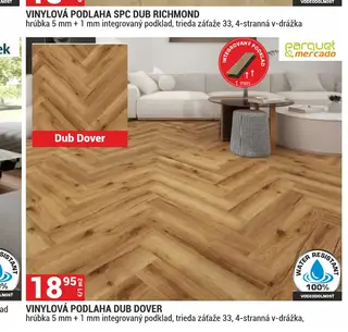 Vinylová podlaha Dub Dover hrúbka 5 mm + 1 mm integrovaný podklad, trieda záťaže 33, 4-stranná v-drážka