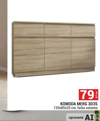 Komoda Merg 3D3S 120x85x33 cm, farba sonoma