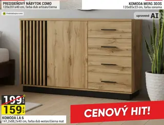 Komoda LA 6 141,2x88,2x40 cm, farba dub wotan/čierna mat