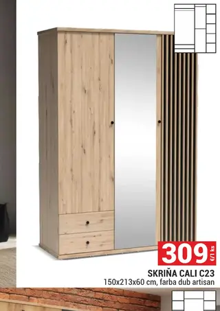 Skriňa Cali C23 150x213x60 cm, farba dub artisan