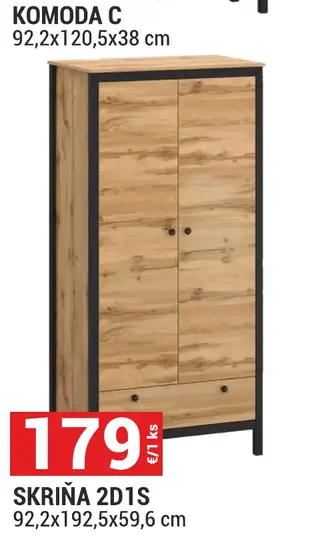 Skriňa 2D1S Systém Palmer 92,2x192,5x59,6 cm