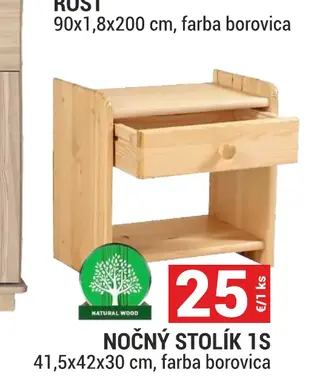 Nočný stolík 1S 41,5x42x30 cm, farba borovica