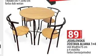 Jedálenská zostava Aliana 1+4 stôl 85x85x75 cm a 4 stoličky farba čierna/prírodná