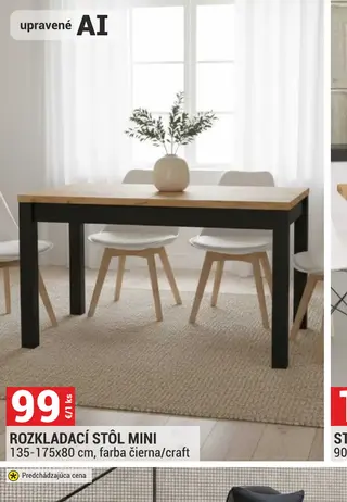 Rozkladací stôl Mini 135-175x80 cm, farba čierna/craft