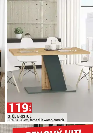 Stôl Bristol 90x76x138 cm, farba dub wotan/antracit
