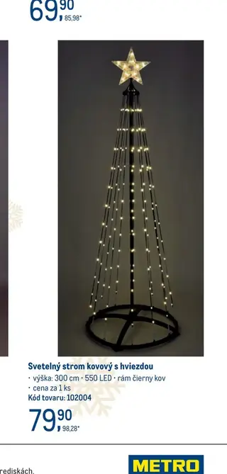 Svetelný strom kovový s hviezdou výška 300 cm 550 LED