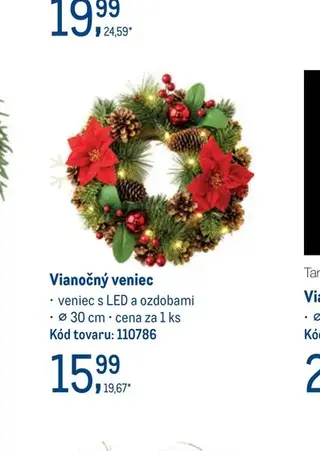 Vianočný veniec s LED a ozdobami ⌀ 30 cm