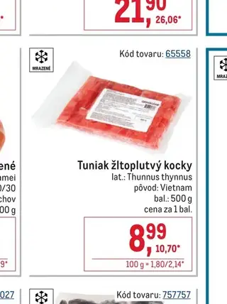 Tuniak žltoplutvý kocky