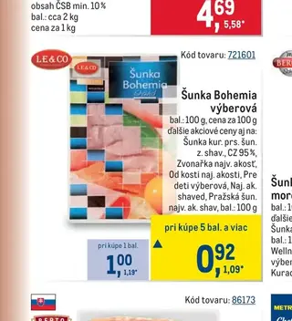 Le&Co Šunka Bohemia výberová 100 g