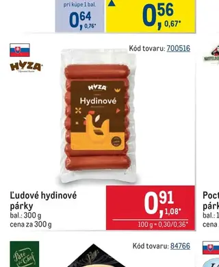 Hyza Ľudové hydinové párky 300 g
