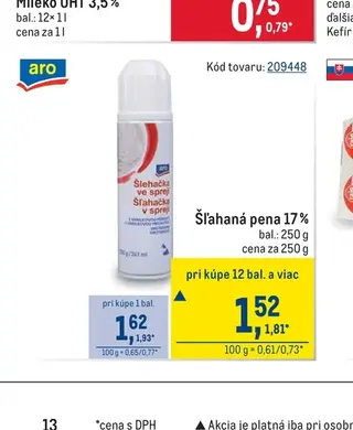 Aro Šľahaná pena 17 % 250 g