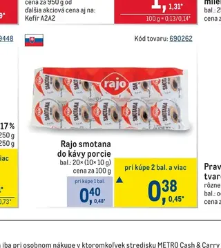 Rajo smotana do kávy porcie 20×(10×10 g)