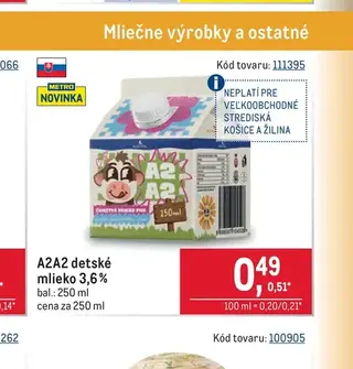 A2A2 detské mlieko 3,6 % 250 ml