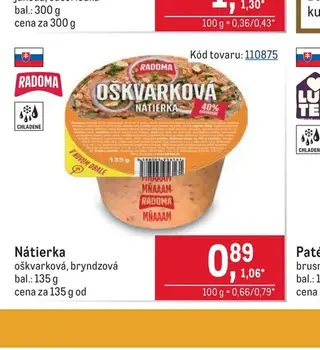 Radoma Nátierka oškvarková, bryndzová 135 g