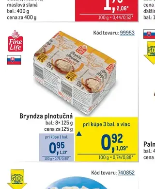 Fine Life Bryndza plnotučná 8× 125 g