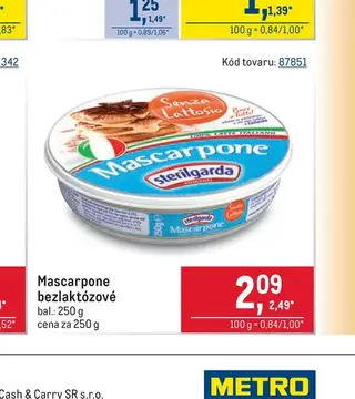 Sterilgarda Mascarpone bezlaktózové 250 g