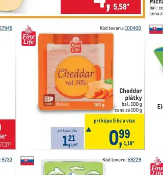 Fine Life Cheddar plátky 100 g