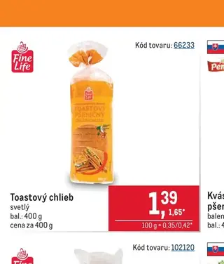 Toastový chlieb svetlý 400 g
