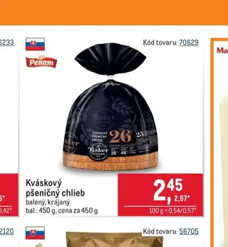 Kváskový pšeničný chlieb balený, krájaný 450 g