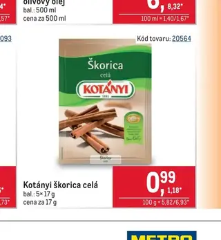 Kotányi škorica celá 5× 17 g