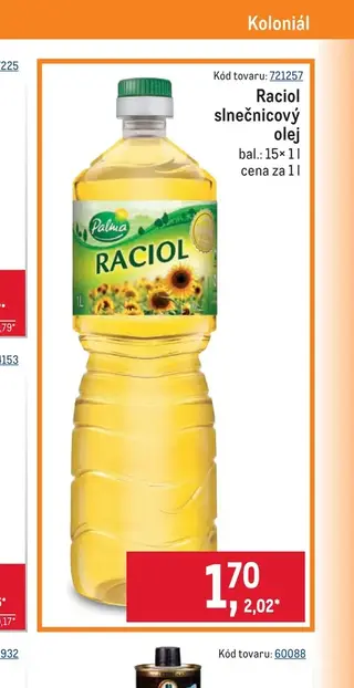 Raciol slnečnicový olej 15× 1 l