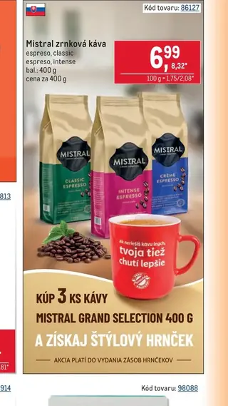 Mistral zrnková káva 400 g
